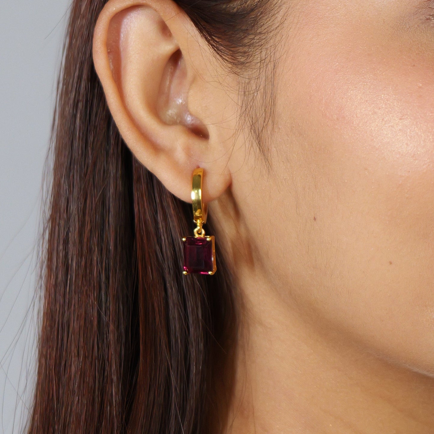 CLASSIC SQUARE EARRINGS- RHODOLITE(G)