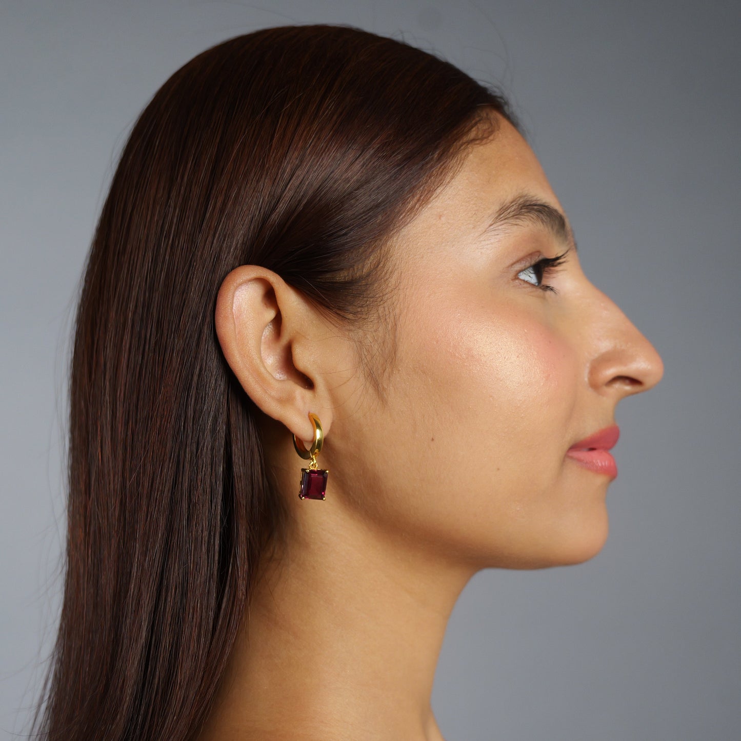 CLASSIC SQUARE EARRINGS- RHODOLITE(G)