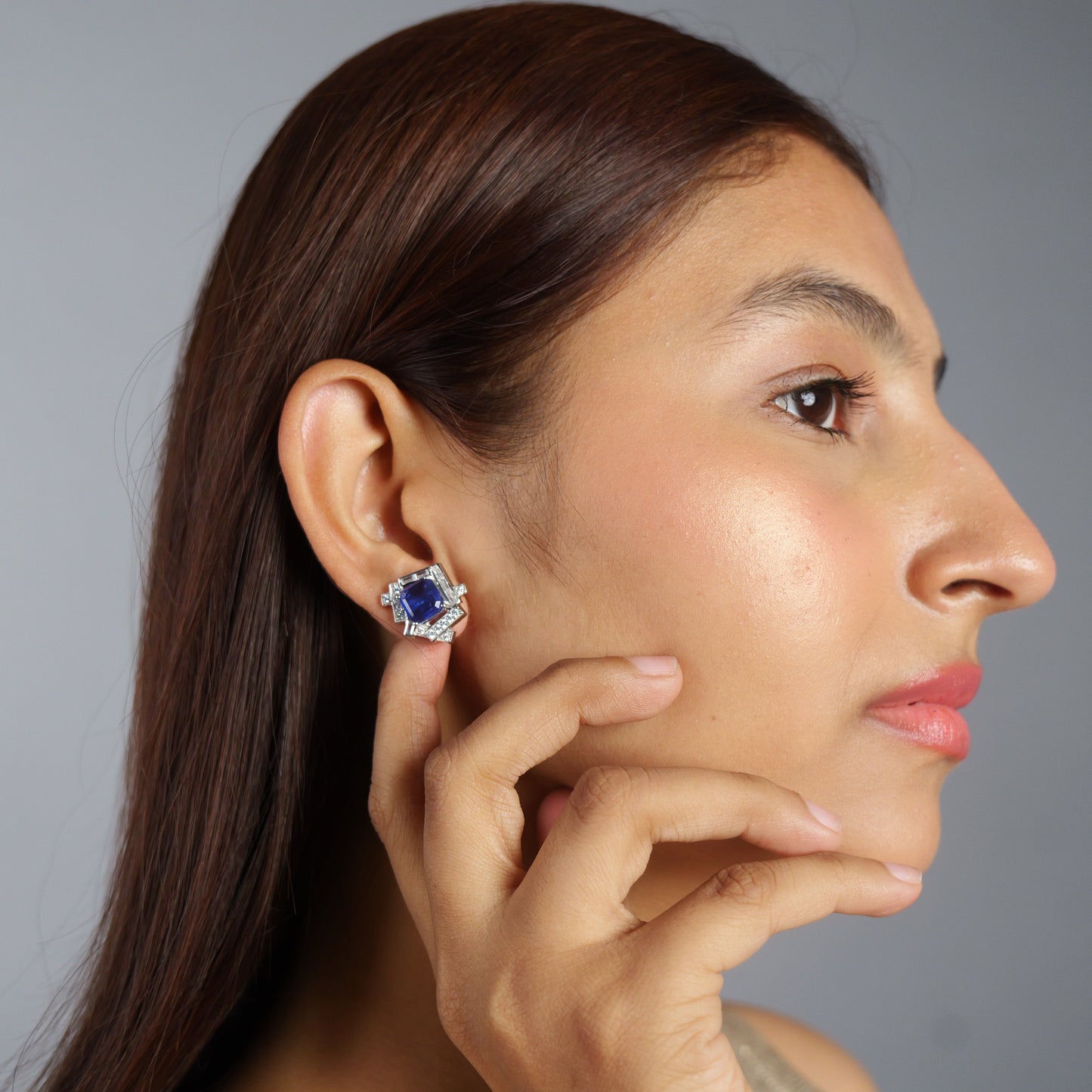 GEMFRAME EARRINGS- BLUE