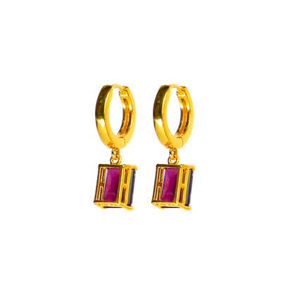 CLASSIC SQUARE EARRINGS- RHODOLITE(G)