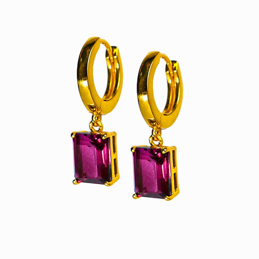 CLASSIC SQUARE EARRINGS- RHODOLITE(G)