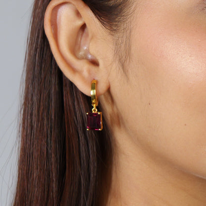 CLASSIC SQUARE EARRINGS- RHODOLITE(G)