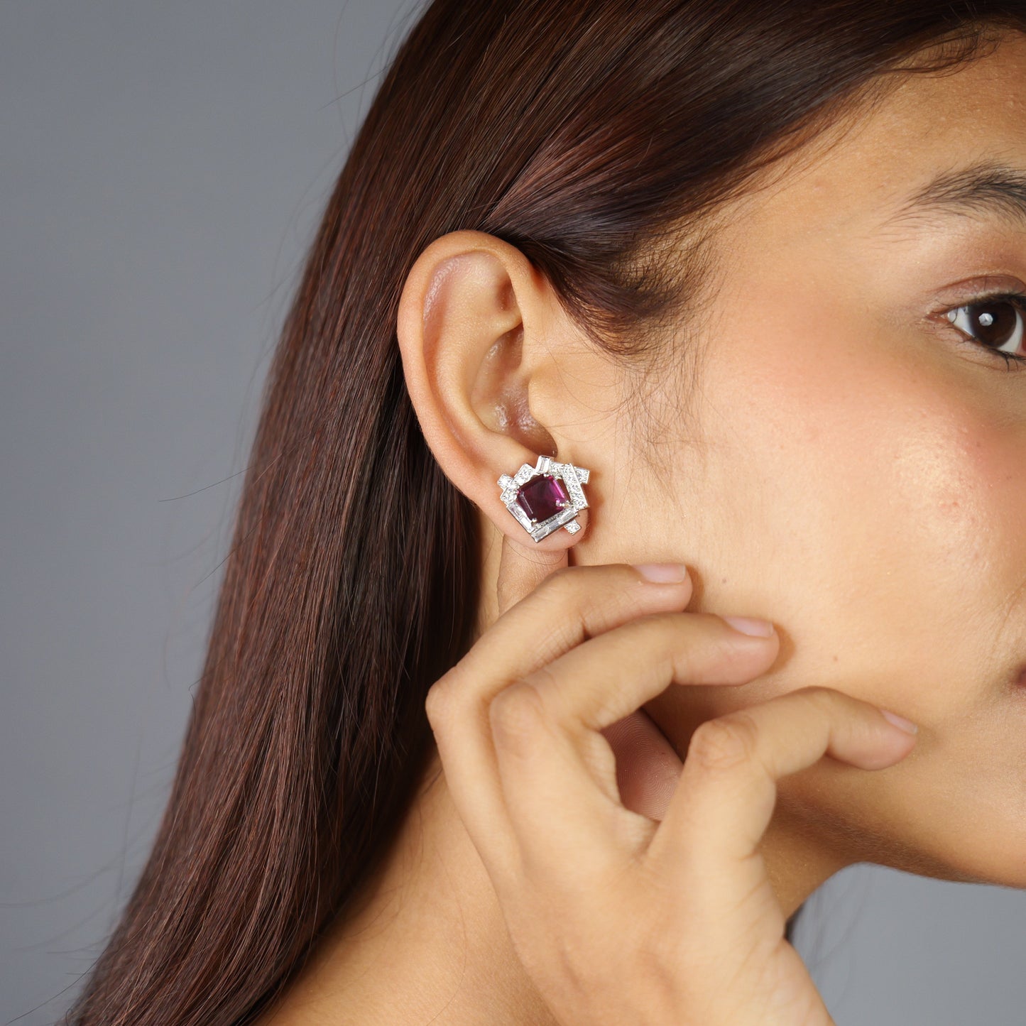 GEMFRAME EARRINGS- RHODOLITE