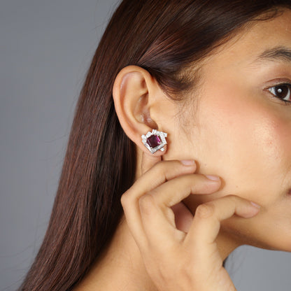 GEMFRAME EARRINGS- RHODOLITE