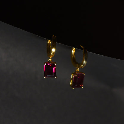 CLASSIC SQUARE EARRINGS- RHODOLITE(G)